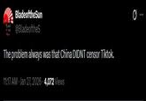 BladeoftheSun @BladeoftheS The problem always was that China DIDNT censor Tiktok. 11:17 AM - Jan 27, 2026 4,072 Views 0