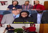 An impractical jokers meme. The meme is about bananas and rice girl.