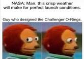 NASA: Man, this crisp weather will make for perfect launch conditions. Guy who designed the Challenger O-Rings.