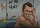 A Charlie Kirk redraw of the Pennywise tub meme. He is wearing pants and floating in the tub. 
