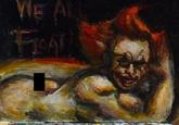A painting by @FrPunkjack. It is of Pennywise in the tub.
