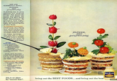 NEW AND SURPRISINGLY SIMPLE... FLOWER POT SANDWICHES A striking way to serve delicious new sandwich fillings! Just spread the bread and make the fillings with Best Foods Real Mayonnaise. So delicate and light, Best Foods always high- lights the natural flavors of other foods. TO ASSEMBLE PLOWER POT Cut two 3-1/2", one 3' and two 2-1/2 rounds from 5 bread slices. Spread with Real May- onnaise, then with filling (about 1/2 cup per sandwich). Stack, use smallest rounds on bottom. TO FORM FLOWERS... insert food picks or skewers into radishes, cherry tomatoes, olives, carrot or cucumber slices. For leaves, use celery, parsley or green pepper. SWEET HAM FILLING: 1 cup ground ham, 1/4 cup BEST FOODS Real Mayonnaise, 3 tablespoons orange marmalade, 1 teaspoon dry mustard. Combine ingredients. Makes 1-1/2 cups. DATE NUT FILLING: 1/2 cup finely chopped dates or prunes, 1/2 cup chopped nuts, 1/4 cup BEST FOODS Real Mayonnaise. Combine ingredi- ents. Makes 1 cup. TARTAR EGG FILLING: 3 hard cooked eggs, chopped 1/3 cup chopped, drained dill pickle 1/2 cup BEST FOODS Real Mayonnaise 1 teaspoon dry mustard 1 teaspoon finely chopped onion 1 teaspoon capers Combine ingredients. Makes 1-3/4 cups. FLOWER POT SANDWICHES NEW! EASY- SCOOP Best Foods QUART REAL Mayonnaise this is no place bring out the BEST FOODS...and bring out the best for "second best...