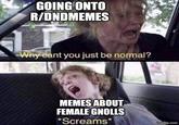 GOING ONTO R/DNDMEMES Why cant you just be normal? MEMES ABOUT FEMALE GNOLLS *Screams* imgflip.com