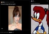 A meme comparing Ella Purnell's eyes to a woody woodpecker character.