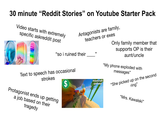 30 minute "Reddit Stories" on Youtube Starter Pack Video starts with extremely specific askreddit post Antagonists are family, teachers or exes "so i ruined their " strokes $ minecraft parkour Text to speech has occasional Protagonist ends up getting a job based on their tragedy Only family member that supports OP is their aunt/uncle "My phone exploded with messages" "She picked up on the second ring" "Mrs. Kawalski"