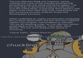 The Iron Warriors fired with impunity, caring nothing that many of the downed gunships fell groundward into the battle still being waged. The burning hulls of destroyed Astartes craft rained onto the killing fields, pulverising Word Bearers and Night Lords more often than they crashed into the few remaining pockets of Raven Guard and Salamanders survivors. When contacted by Legion commanders protesting the careless destruction, the Iron Warriors captains replied with laughter that bordered on betrayal. 'We are all bleeding today,' an Iron Warriors captain voxed back to Kor Phaeron. 'Have faith, Word Bearer. The link went dead to the sound of chuckling. 'Have faith, Word Bearer.' 'Have faith, Word Bearer.' The link went dead to the sound of chuckling. chuckling.