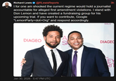 Richard Lewis@RLewis Reports I for one am shocked the current regime would hold a journalist accountable for alleged first amendment violations. I stand with Don Lemon and have created a fundraising group for his upcoming trial. If you want to contribute, Google "LemonParty<dot>Org" and respond accordingly. DIAGEO Jan 30, 2026 - 5:47 PM UTC GALA 3h A Ας SA GA DIAGEO HE EY RIT