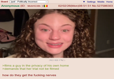 Board /pol/ - Politically Incorrect Settings Mobile Home Anonymous (ID: MnhHG38h 02/02/26(Mon)08:51:51 No.527586303 263 KB PNG >films a guy in the privacy of his own home >demands that her trial not be filmed how do they get the f------ nerves
