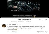 Aerion trynna aura farm but the crowd had different plans 194 comments = X View 24 more v Hide A Lunette ° ° If dragons were still alive those people would NOT be throwing rocks and getting angry at him knowing his reputation 1d Reply 5,103