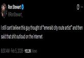 A tweet about JSN's new nickname. It reads, "I still cant believe this guy thought of “emerald city route artist” and then said that s--- outloud on the internet."