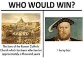 WHO WOULD WIN? The laws of the Roman Catholic Church which has been effective for approximately a thousand years 1 horny boi
