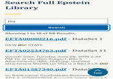 Search Full Epstein Library Dio Search Showing 1 to 10 of 58 Results. EFTA00000216.pdf - DataSet 1 NEW Dio! STATE EFTA02534763.pdf - DataSet 11 Visoski Sent: Tuesday, June 26, 2018 2:34 PM To: Je vacation Subject: BBJ 3 Attachments: IMG_1947.jpg; Untitled attachment 00295.txt This is a BBJ 3 LX-DIO EFTA01587340.pdf - Datas to: Bank name: Crulfstream Business TOP ABA #: 0150033834 Account name: Bruce F