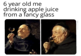6 year old me drinking apple juice from a fancy glass
