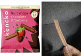 kencko FRUITS. VEGGIES. NOTHING ELSE. fruit snaps chocolate strawberry REAL FRUI 2.5 CUPS GUT- FRIENDLY FIBER NO ADDED SUGARS NON GMO GLUTEN FREE NET WT. 1 oz (28g) SERVING SUGGESTION