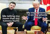 NE Me telling my mom that my tummy hurts My mom blaming it on my phone usage TRUME