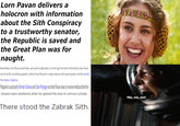 Lorn Pavan delivers a holocron with information about the Sith Conspiracy to a trustworthy senator, the Republic is saved and the Great Plan was for naught. Nonetheless, the Sith pursued Pavan, and used his lightsaber to cut through the hatch. Motivated by fear, Pavan ran for his life, scrambling upwards, until he found himself in a large solarium with several guards, and the senator from Naboo, Palpatine. Palpatine's assistants Kinman Doriana and Sate Pestage escorted Pavan away to receive medical attention. dreams were shattered when he opened the door to venture outside. There stood the Zabrak Sith. No, no, no!