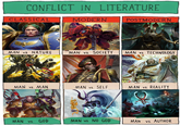 CONFLICT IN LITERATURE CLASSICAL MODERN POSTMODERN MAN vs. NATURE MAN vs. SOCIETY MAN vs. TECHNOLOGY TAN MAN vs. MAN MAN vs. SELF MAN vs. REALITY 8374 MAN vs. GOD MAN vs. NO GOD MAN vs. AUTHOR
