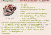 : Anonymous 39 KB JPG 02/13/26(Fri)00:00:51 No.83904614 >be god >create humans >separate humans into two types >male type requires validation and acceptance from female type to be fulfilled >male type literally cannot meet it's basic psychological health needs without this >make female type a functional sociopath that only needs resources to be psychologically fulfilled >increase deception stat in type 2 to max level >watch suffering ensue >trollface