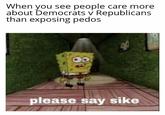 When you see people care more about Democrats v Republicans than exposing pedos P please say sike