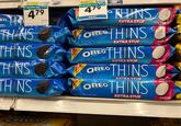 EO RISPY OOKIES Oree Gluten Free Selection & Savings since I Everyday Low Price 479 36.1€ per or THINS THINS HINTS THINS Golden OREO OREO Oree Birthday Fam Selection & Savings since Everyday Low Price 479 KOSHER 28.2 CHOCOLATE SANDWICH COOKIES •THINS EXTRA STUF WORE THINS FAMILY SIZE CHOCOLATE SANDWICH COOKIES OREO @CHOCOLATE SANDWICH COOKIES FAMILY SIZE EARLY SIZE EXTRA STUF THINS OREO Do CHOCOLATE SANDWICH COOKIES EXTRA STUF THINS EXTRASTUE OREO THINS NET WT 1397 NET WI397 CHOCOLATE SANDWICH COOKIES EXTRA STUF NET WT 13.97 02 (39