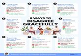 1 4 6 Lead with empathy Show you understand their perspective before offering your viewpoint. "You're wrong about this approach." "I see why you'd suggest that. May I share another angle?" Ask, don't attack Pose questions that invite dialogue rather than spark defensiveness. X"Why would you even think that?" "What outcome do you see this leading to?" 2 Choose words with care Use gentle language that softens disagreement without diluting conviction. "That's a terrible idea." "I think there may be risks we should consider here." 3 8 WAYS TO DISAGREE GRACEFULLY Acknowledge shared ground Highlight common values before discussing areas of difference.. "This won't work at all." "I agree the goal is important. Here's another way to achieve it." 5 Reason, don't resist Explain your perspective as insight, not opposition. "I disagree." From my experience with similar projects, here's what tends to happen..." Separate person from position Disagree with ideas, not the individual holding them. "You don't understand the issue." "This part of the plan might need another look." 7 Use "I" statements Frame thoughts as personal perspective rather than universal truth. "This is the wrong way." "I feel this approach may miss key details." 8 End on respect Affirm the relationship matters more than the disagreement itself. ☑"Whatever, do what you want." "I value working with you, even when we see things differently." Follow Dr. Kevin Ham for Leadership and Personal Growth ham.com