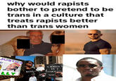 why would rapists bother to pretend to be trans in a culture that treats rapists better than trans women JUSTIC LLY TEAM RKELLY KING R KELLY KI ISS INNOCENT Musical Genies