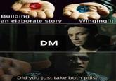 Building an elaborate story DM 20 Winging it Did you just take both pills?