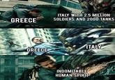 GREECE www ITALY WITH 2.5 MILLION SOLDIERS AND 2000 TANKS ITALY GREECE INDOMITABLE HUMAN SPIRIT