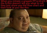 When you initiate a grapple Pf1e/dnd3.5 the G/Dm doesn't tell you what to roll, they just show you the flow chart and then look at you like this