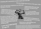 Jumping off a mountain on skis is your pre-war job Become Polish sportsman of the year 1938 Join anti-german resistance in 1939 and become a courier Captured by Nazis, denied cooperation, hit German soldier and tried to escape from a car (blind alley) Escaped to Hungary on foot and started to live under fake identity (still managed to do another courier mission) and helped Hungarians build ski jumping hills Last recorded jump at age 66 Captured by Slovaks? NP, stunned the guard and escaped Got death penalty- escaped Gestapo prison with a shot in the thigh Came back to Zakopane in 1945 and started to manage mountain hut Returned to ski jumping and continued until 1957 "Sport was my life, and life was sport. Skiing was the essence of my life, my greatest passion. People said I had exceptional talent. Even if that was true, talent alone is not enough to become a champion. You have to learn and constantly work on yourself. You must not be discouraged by initial failures. Success does not come easily" - Stanisław Marusarz