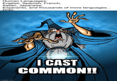 Human Languages: English, Spanish, French, Italian, Japanese, Esperanto, and thousands of more languages... DnD: 際 imgflip.com I CAST COMMON!!