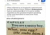 ୪ ALL IMAGES VIDEOS NEWS BOOKS FLIGHT! iq of shakespeare Often referred to as England's national poet and the 'Bard of Avon,' William Shakespeare had an estimated IQ of 210 and is widely regarded as the greatest English-speaking writer and dramatist to have ever lived. Feb 28, 2015 also shakespeare: CAPULET You are a saucy boy.. What, you egg? [He stabs him.1