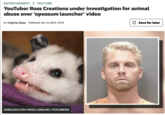 ENTERTAINMENT > YOUTUBE YouTuber Ross Creations under investigation for animal abuse over 'opossum launcher' video by Virginia Glaze Published: Dec 16, 2025, 19:03 ☐ Save for later UNSPLASH.COM: MIKELL DARLING / FOX13NEWS
