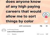 does anyone know of any high paying careers that would allow me to sort things by color + 18.2K 649 comments = X evdawgydawg Law enforcement? 20h Reply 3,526