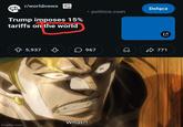 NEWS r/worldnews Trump imposes 15% tariffs on the world Dołącz ⚫ politico.com C + 5,937 967 771 What?! imgflip.com