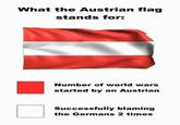 What the Austrian flag stands for: Number of world wars started by an Austrian Successfully blaming the Germans 2 times