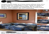 2d Unique couch made up of blue-jeans pillows (one-of-a- kind)! Great for a teenager's room, hang-out space or game room. Incredibly comfortable. 80"W x 50"D x 24.5"H. Jeans pillows are supported by a metal frame. Original price $4000. PM me if interested. ... $800 View Item Blue-Jean Denim Pillow Couch
