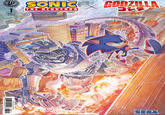 COMICS D 1 $4.99 US COVER RI ENTE SONIC THE HEDGEHOG TM GODZILLA ליב 827714 015218 ALES SEGA