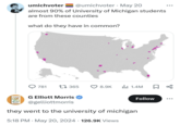 umichvoter @umichvoter · May 20 almost 90% of University of Michigan students are from these counties what do they have in common? 781 1365 8.9K lu 1.4M STRENGTH NUMATES ELLIOTT MORRIS G Elliott Morris @gelliottmorris they went to the university of michigan . 5:18 PM May 20, 2024 126.9K Views Follow