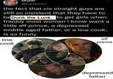 skylar @transmisc the fact that cis straight guys are still so insistent that they have to be Dunk the Lunk to get girls when frankly most women i know want a little elf prince, a depressed middle aged father, or a line cook, is so funny line cook elf prince depressed father