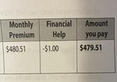 You can speak for yoursel be Monthly Financial Amount Premium Help you pay $480.51 -$1.00 $479.51