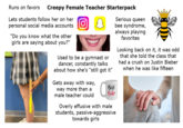 Runs on favors Creepy Female Teacher Starterpack Lets students follow her on her personal social media accounts "Do you know what the other girls are saying about you?" Used to be a gymnast or dancer, constantly talks about how she's "still got it" Gets away with way, Serious queen bee syndrome, always playing favorites Looking back on it, it was odd that she told the class that had a crush on Justin Bieber when he was like fifteen way more than a Boss male teacher could Babe Overly effusive with male students, passive-aggressive towards girls