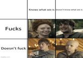 F---- Knows what sex is Doesn't know what sex is Doesn't f--- imgflip.com S