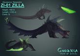 Deusaurus Tatopoulos ZI-01 ZILLA Height: 50 m Length: 125 m Class: G GODZILLA World of beasts