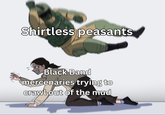 Shirtless peasants Black Band mercenaries trying to crawl out of the mud