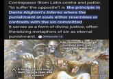 Contrapasso (from Latin contra and patior, "to suffer the opposite") is the principle in Dante Alighieri's Inferno where the punishment of souls either resembles or contrasts with the sin committed. It serves as a form of divine justice, often literalizing metaphors of sin as eternal punishment. Wikipedia +4 Has committed/ordered countless atrocities to subjugate mankind. A Golden throne that is I both torture chair and life support Art by John Blanche