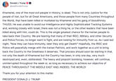 Donald J. Trump ++ @realDonaldTrump Khamenei, one of the most evil people in History, is dead. This is not only Justice for the people of Iran, but for all Great Americans, and those people from many Countries throughout the World, that have been killed or mutilated by Khamenei and his gang of bloodthirsty THUGS. He was unable to avoid our Intelligence and Highly Sophisticated Tracking Systems and, working closely with Israel, there was not a thing he, or the other leaders that have been killed along with him, could do. This is the single greatest chance for the Iranian people to take back their Country. We are hearing that many of their IRGC, Military, and other Security and Police Forces, no longer want to fight, and are looking for Immunity from us. As I said last night, "Now they can have Immunity, later they only get Death!" Hopefully, the IRGC and Police will peacefully merge with the Iranian Patriots, and work together as a unit to bring back the Country to the Greatness it deserves. That process should soon be starting in that, not only the death of Khamenei but the Country has been, in only one day, very much destroyed and, even, obliterated. The heavy and pinpoint bombing, however, will continue, uninterrupted throughout the week or, as long as necessary to achieve our objective of PEACE THROUGHOUT THE MIDDLE EAST AND, INDEED, THE WORLD! Thank you for your attention to this matter. PRESIDENT DONALD J. TRUMP