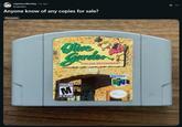 A post on the game collecting subreddit. It asks for copies of Olive Garden N64.