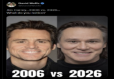 David Wolfe @DavidWolfe Jim Carrey...2006 vs. 2026... What do you notice? 2006 vs 2026
