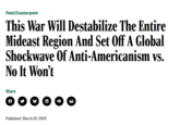 Point/Counterpoint This War Will Destabilize The Entire Mideast Region And Set Off A Global Shockwave Of Anti-Americanism vs. No It Won't Share in Published: March 26, 2003 sms ↑ ་